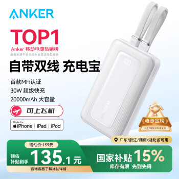 安克 A1681 zolo旅行充電寶 白色 20000mAh 30W