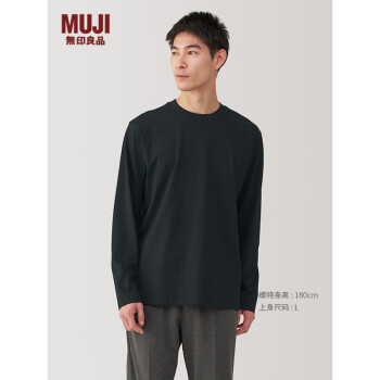 MUJI 無印良品 无印良品（MUJI）天竺织 圆领AB1L3A5S 黑色