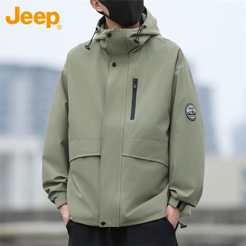 20點(diǎn)開始：JEEP 吉普 夾克男士外套春秋季寬松休閑工裝 軍綠  99.5元包郵