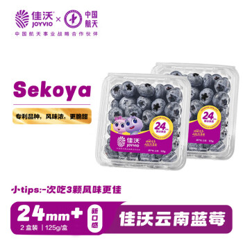 佳沃 云南蓝莓 sekoya系列 24mm+ 125g/盒 2盒装