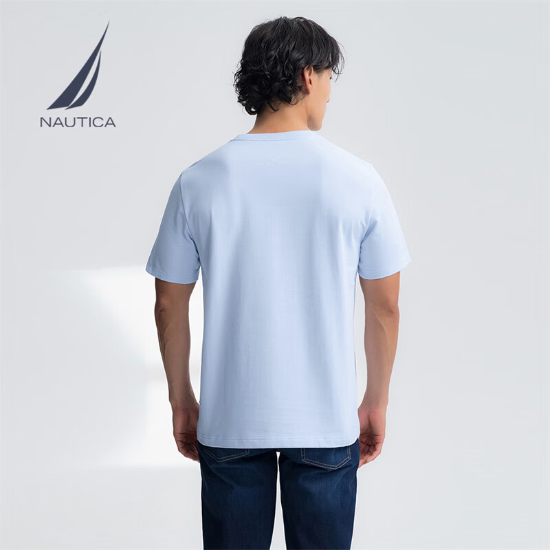 NAUTICA 男裝25春夏全棉親膚透氣圓領(lǐng)短袖T恤TO5100 海天藍41A S 100.63元