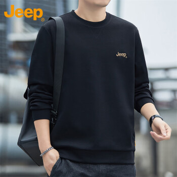 Jeep 衛(wèi)衣男春季潮流圓領(lǐng)長(zhǎng)袖T恤男士寬松休閑運(yùn)動(dòng)衣服男裝 黑色 4XL