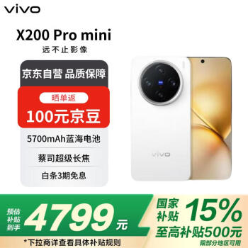 vivo X200 Pro mini 16GB+512GB 直白 纖薄小直屏 蔡司超級(jí)長(zhǎng)焦 拍照 AI手機(jī)政府補(bǔ)貼