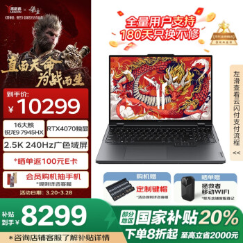 联想拯救者 R9000P 2024款 七代锐龙版 16.0英寸 游戏本 灰色（锐龙R9-7945HX、RTX 4070