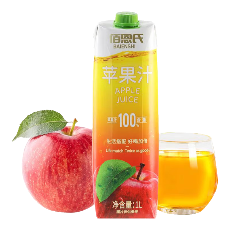 佰恩氏 100﹪蘋(píng)果汁無(wú)添加果汁飲料飲品 1L*1瓶 實(shí)惠瓶裝 9.5元（需換購(gòu)）