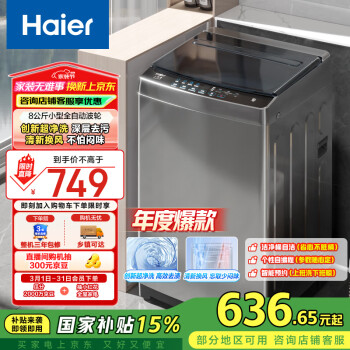 海爾 Haier 波輪洗衣機(jī)小型全自動(dòng)家用 8公斤 一體蓋