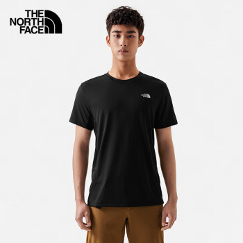 THE NORTH FACE 北面 棉T恤男款春夏戶外休閑圓領(lǐng)柔軟舒適短袖7WCJ JK3/黑色