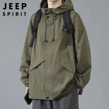 JEEP SPIRIT 吉普夾克男外套春秋季連帽工裝沖鋒防風衣服男裝