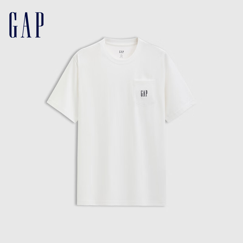 Gap 男女装2025春季新款纯棉刺绣logo口袋短袖T恤简约风上衣725620 白色 券后74.1元