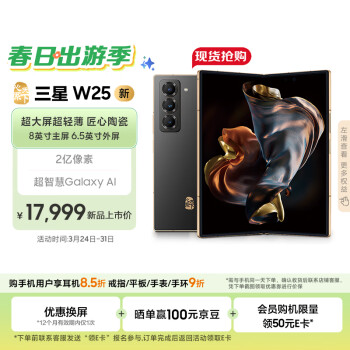 三星 SAMSUNG 心系天下 W25 5G折叠屏手机 16GB+1TB 陶瓷黑 骁龙8Gen