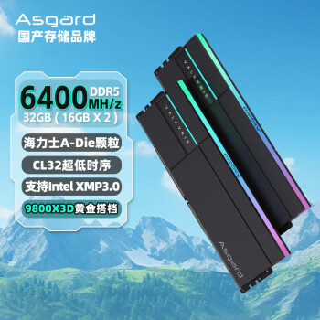 阿斯加特 32GB(16Gx2)套 DDR5 6400 臺(tái)式機(jī)內(nèi)存條 RGB燈條-女武神·瓦爾基里Ⅱ代極夜黑