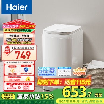 海爾 Haier 全自動波輪洗衣機 3KG 高溫除菌 超凈洗去漬 XQBM30-R368