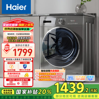 海爾 Haier EG100MATE55 滾筒洗衣機(jī) 10kg 玉墨銀