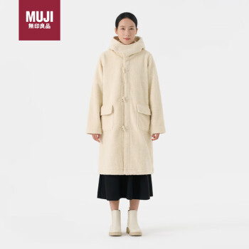 MUJI 無(wú)印良品 無(wú)印良品（MUJI）女式可水洗抓絨牛角扣大衣女款棉衣棉服冬裝新品  象牙白色