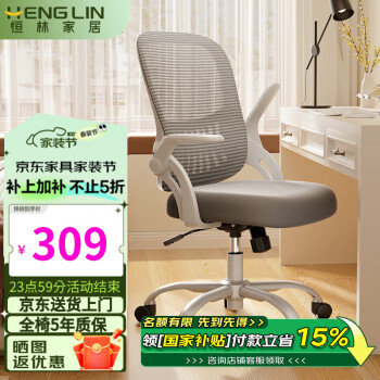 恒林家居 HENGLIN 家居  水母椅電腦椅家用學生椅辦公椅翻轉(zhuǎn)扶手座椅 HLC-3519白框灰布