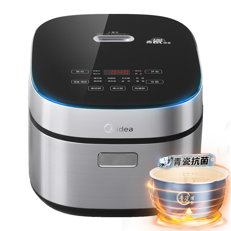 PLUS會員: Midea 美的 電飯煲 4L 抗菌青瓷內膽 一鍵柴火飯 智能預約 MB-4E86  185.21元包郵（曬單再返20元）