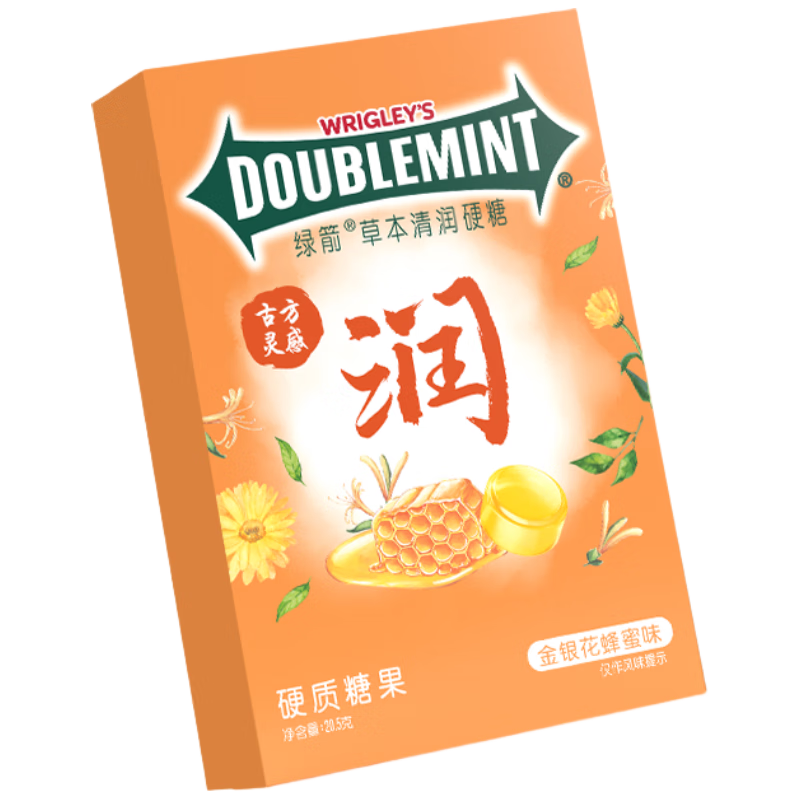 绿箭 薄荷糖金银花蜂蜜味20.5g 含片润喉糖清新口气 4.84元