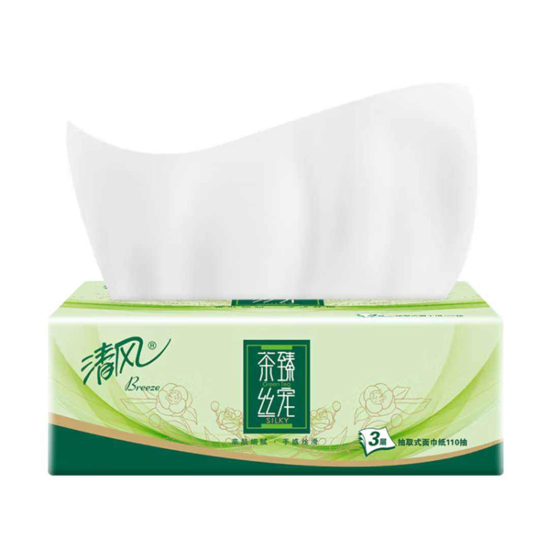 清风 抽纸茶臻丝宠纸巾 3层*110抽*6包 2.95元(叠2元省钱卡后)，无卡4.95元
