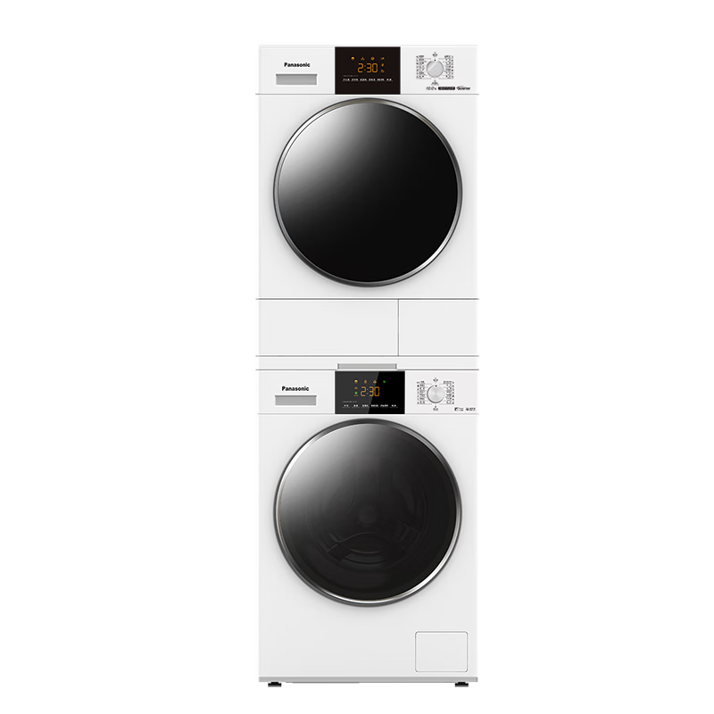 松下 Panasonic 白月光轻享版热泵洗烘套装10kg滚筒洗衣机+10kg热泵烘干机变频压缩F1R3+F1ER2 6237.6元