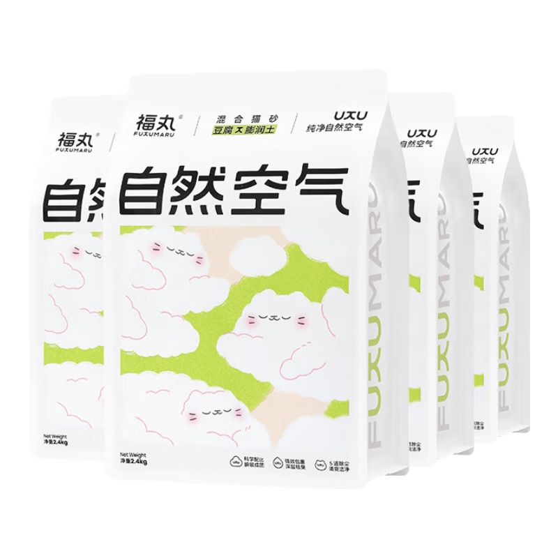 plus：福丸 自然空气豆腐膨润土混合猫砂 2.4kg*4包 48.55元(需微信小程序付款)