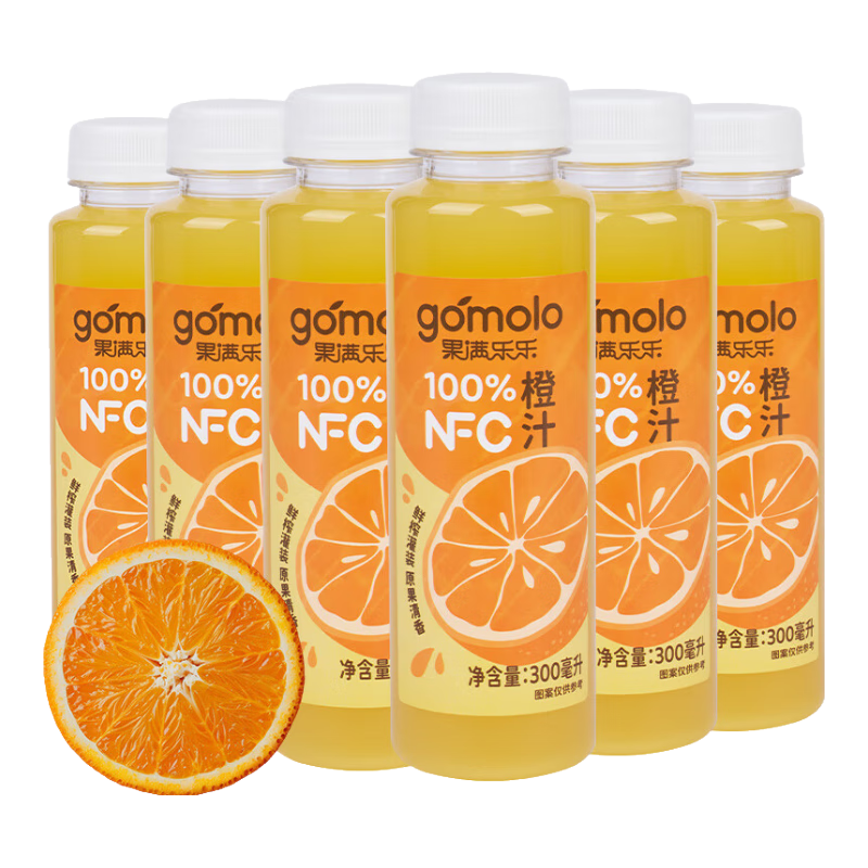 果满乐乐100﹪NFC橙汁纯果汁饮料 300ml*6瓶鲜果冷压榨鲜榨果汁 17.9元