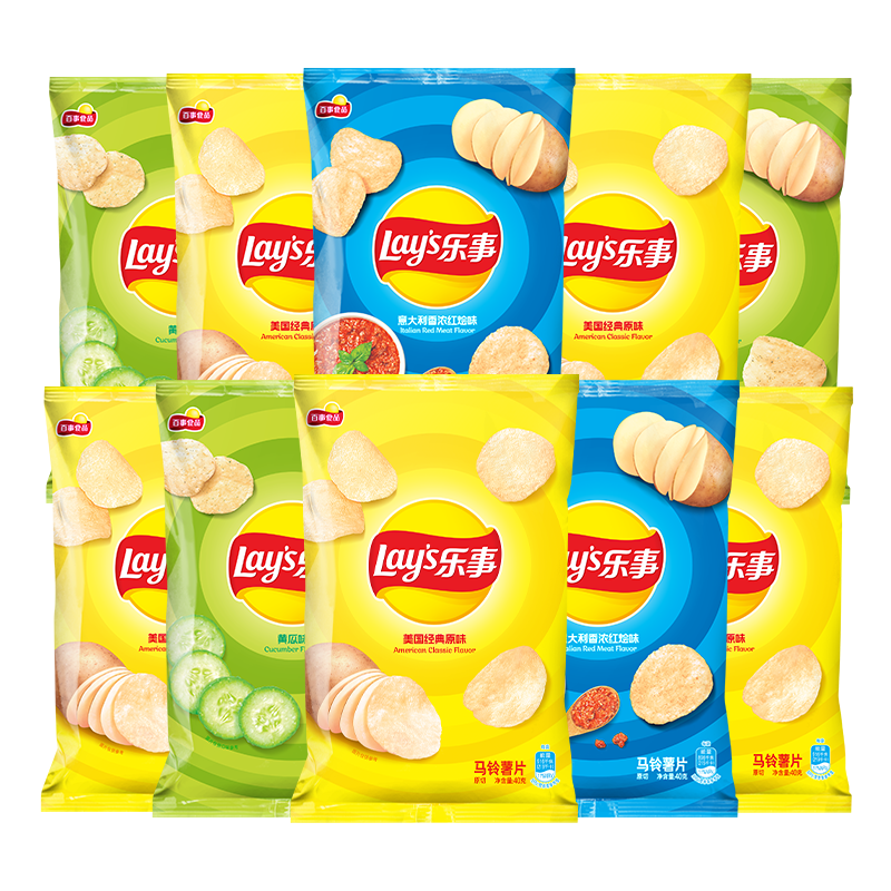 乐事（Lays）薯片 混合多口味40g*10包 400g 零食礼包 百事食品 15.56元