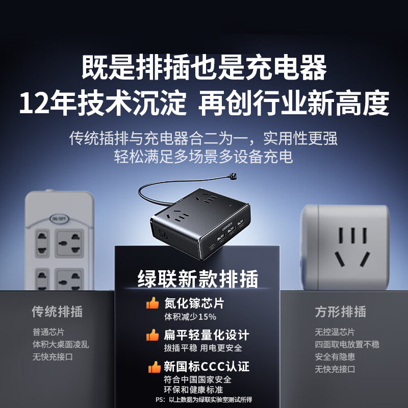 绿联 S620 氮化镓20W快充插排 39.9元