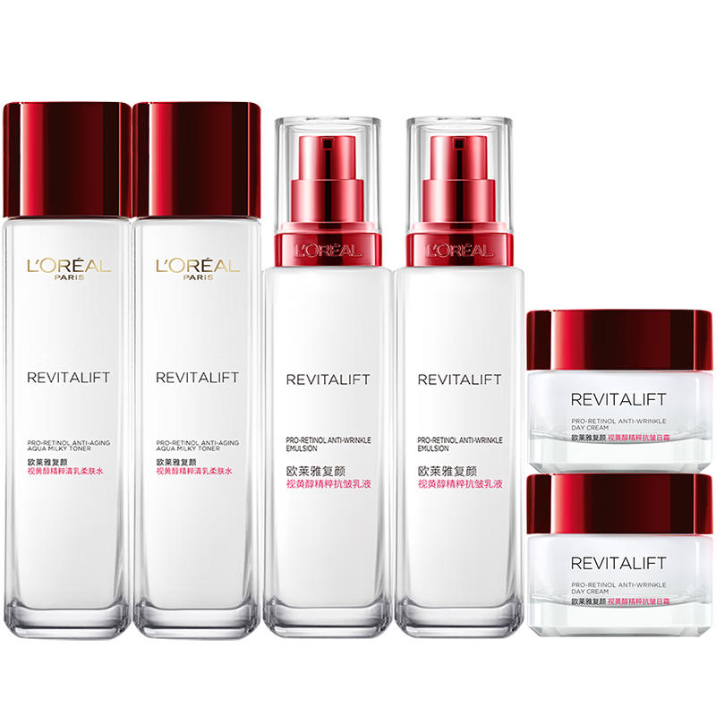 LOREAL 欧莱雅 复颜抗皱5件套（柔肤水65ml*2+乳液50ml+霜25ml+面膜*1片） 99元包邮（需领券）