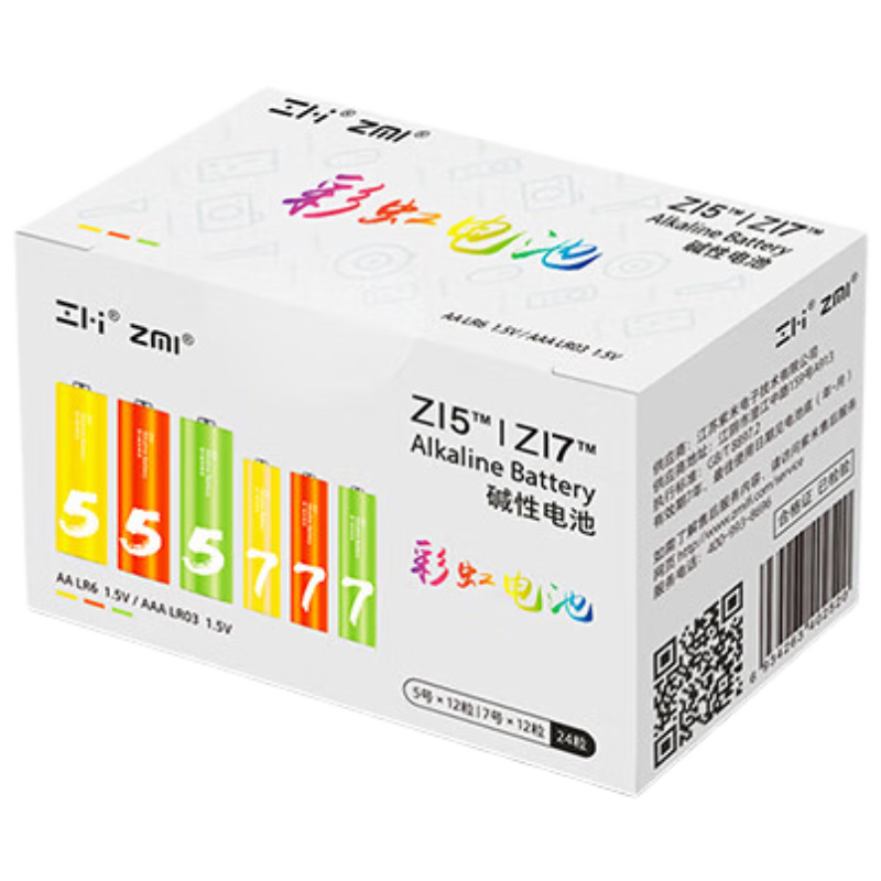 ZMI 5号12节+7号12节/彩虹电池碱性 19.8元