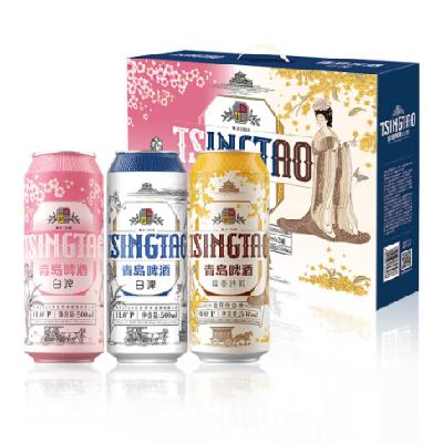 青岛啤酒 白啤+樱花+桂花500ml*10罐 礼盒装 赠福喜500ml*4罐 拍2件 122.66元（合61.33元/件）