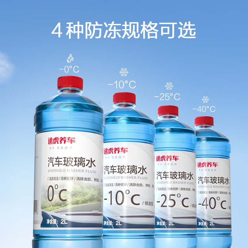 途虎王牌 汽车玻璃水清洗剂 0℃ （升级版2L*2瓶装） 券后9.9元