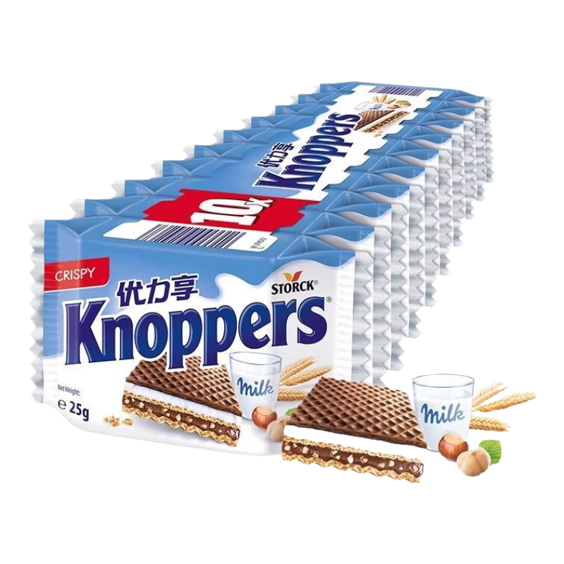 knoppers德国进口优力享牛奶榛子巧克力威化饼干250g休闲零食【临期清仓】 35.44元（合17.72元/件）