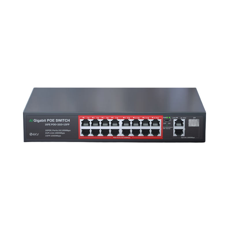 plus:keepLINK 316GTP 16口百兆POE+2千兆级联+1千兆SFP交换机AI智能监控摄像头分离器交换器240W 196.91元