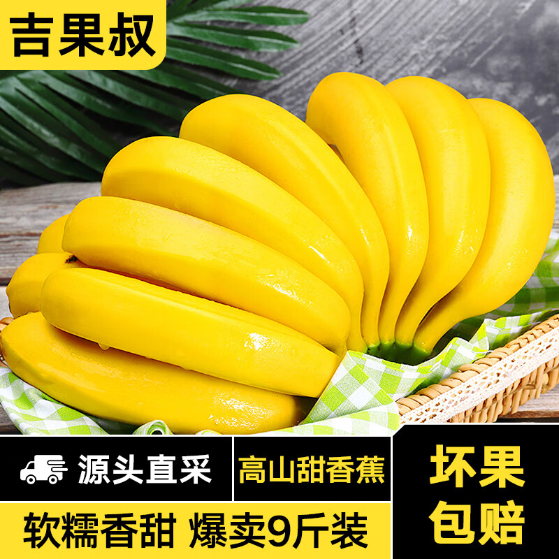 吉果叔 云南高山甜香蕉 新鲜水果当季现摘大芭蕉小米蕉甜香蕉整箱自然熟 9斤净重 8.5斤 券后16.9元