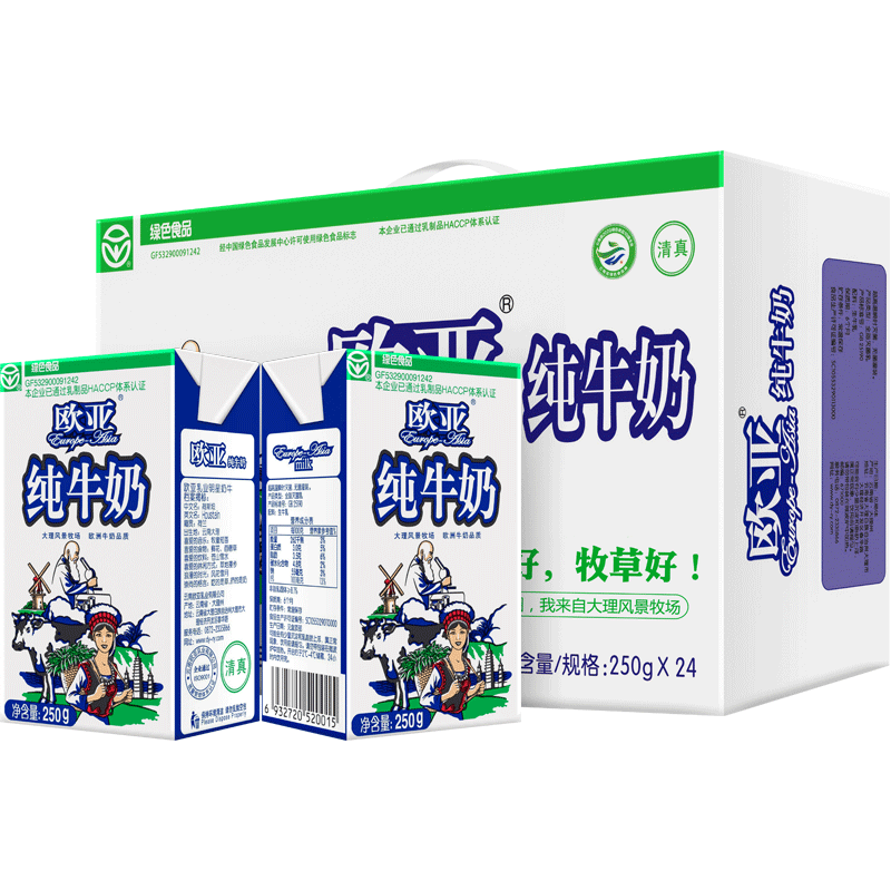 欧亚大理高原全脂纯牛奶 250g*24盒 59.87元（需领券）