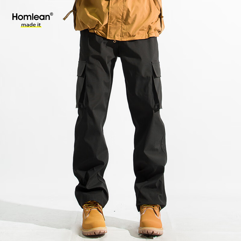 Homlean 美式機能傘兵工裝褲男春夏寬松小眾闊腿休閑登山長褲S6603黑色XL 59元