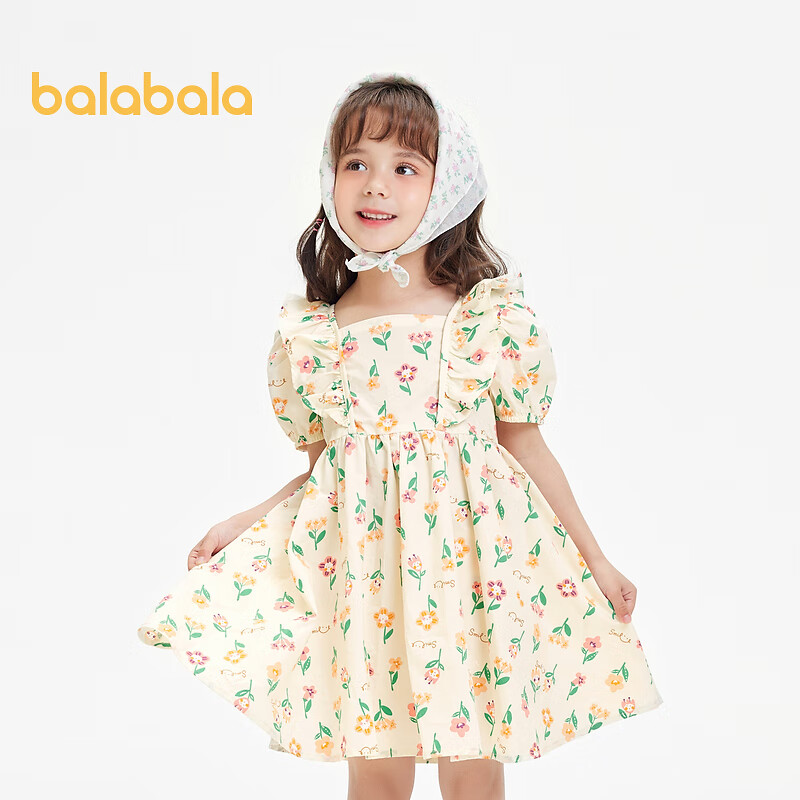 20点开始：balabala 巴拉巴拉 女童连衣裙 纯棉泡泡袖公主裙 62.93元包邮（需用券）