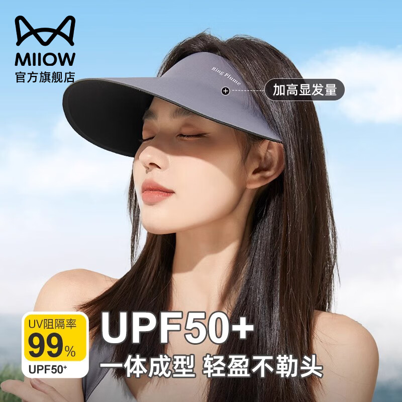 猫人 空顶运动可折叠无痕一体大帽檐防晒帽 灰色（多款可选） 券后20.91元