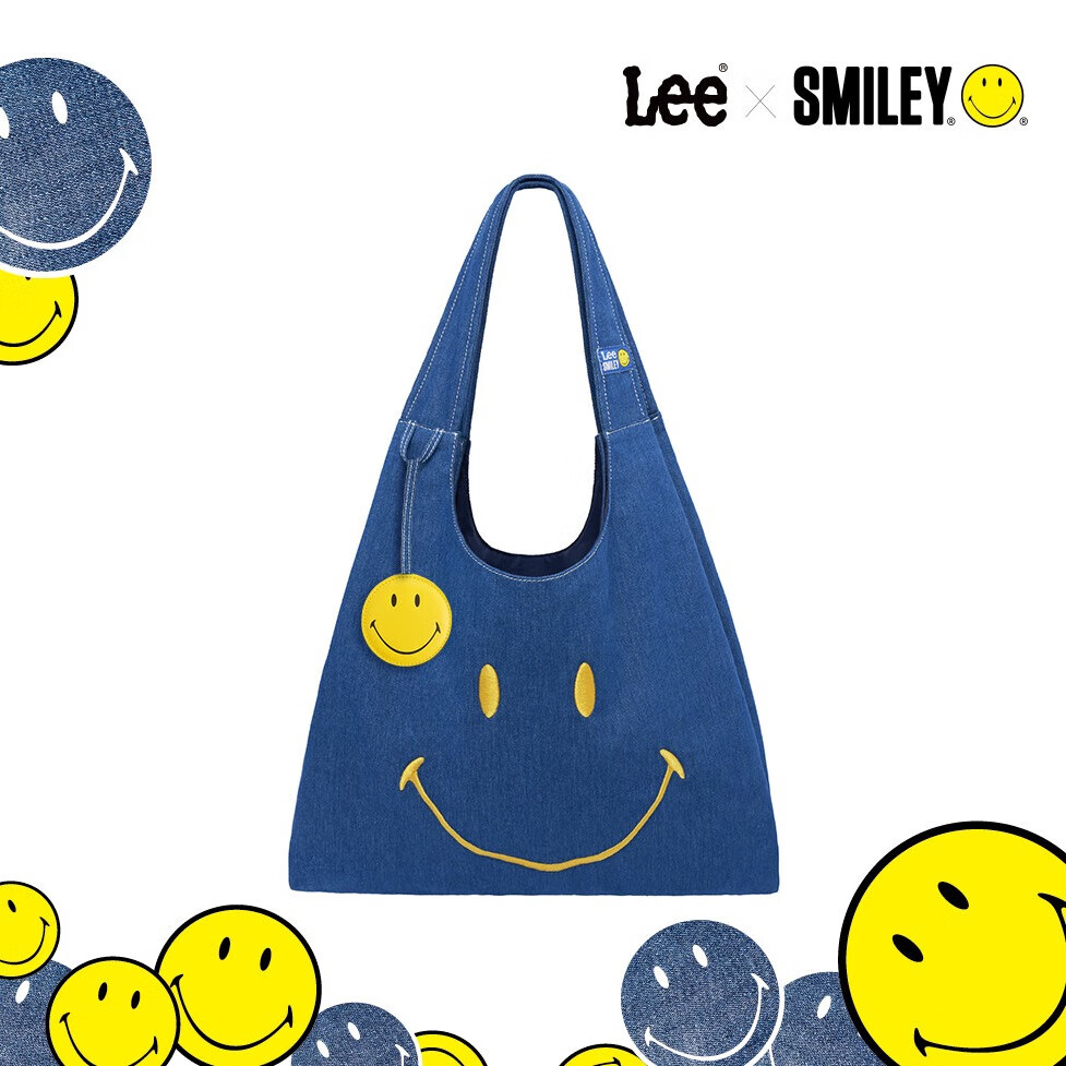 Lee xSmiley联名购物袋男女托特包 牛仔蓝+笑脸挂件 券后118元