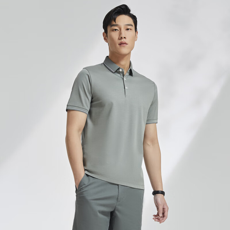 雅戈尔 短袖POLO衫男翻领扁机领宾霸凉爽舒适透气POLO衫 VSBB533071RCA咸菜 L 122.58元（需买2件，需用券）