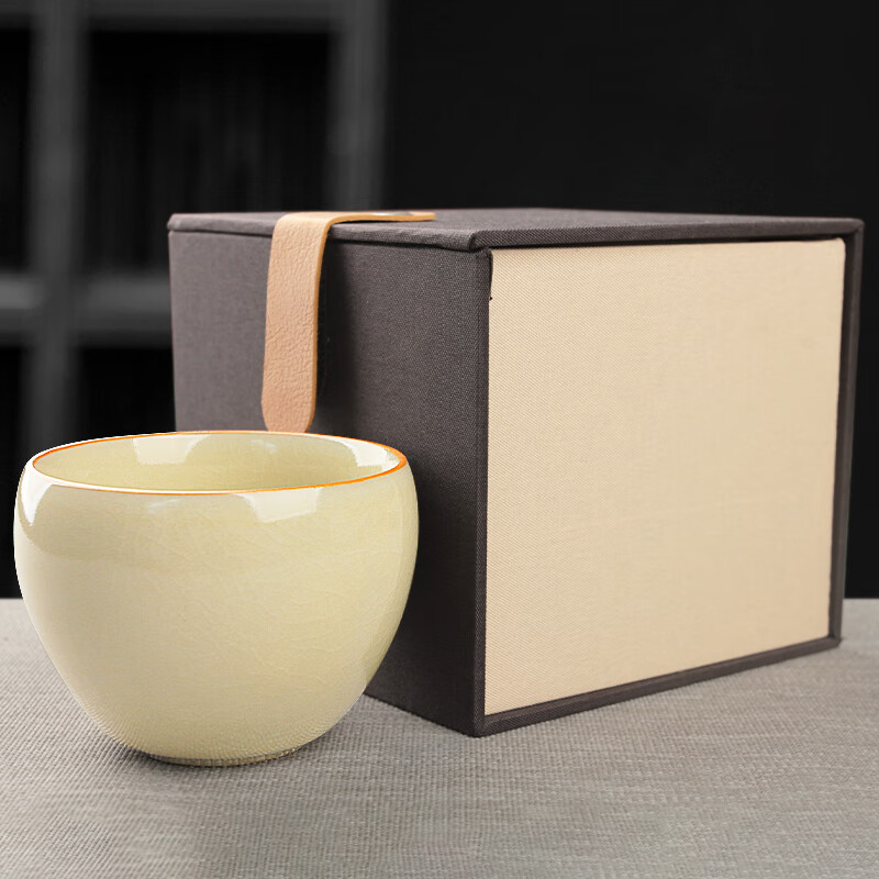 真迹 开片汝窑杯 汝窑反口杯-米黄 券后29元