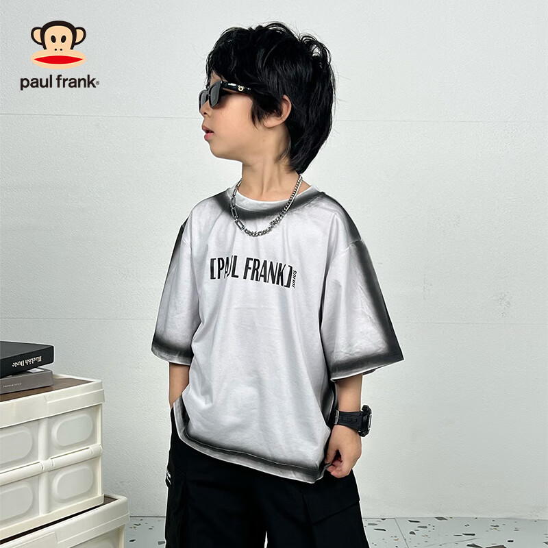 大嘴猴（paul frank）童裝兒童短袖T恤2025夏款時尚百搭潮流休閑寬松圓領(lǐng)上衣 灰色 150 拍兩件，到手21.4元