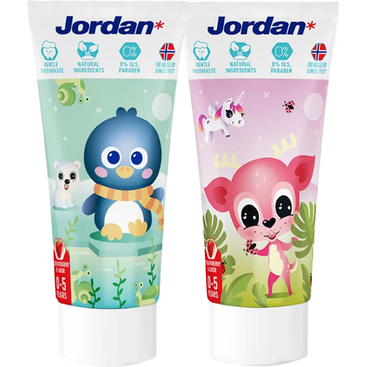 Jordan嬰幼兒童寶含氟牙膏0-1-3-5歲牙膏50ml草莓香草味單支 山姆同款 23.17元