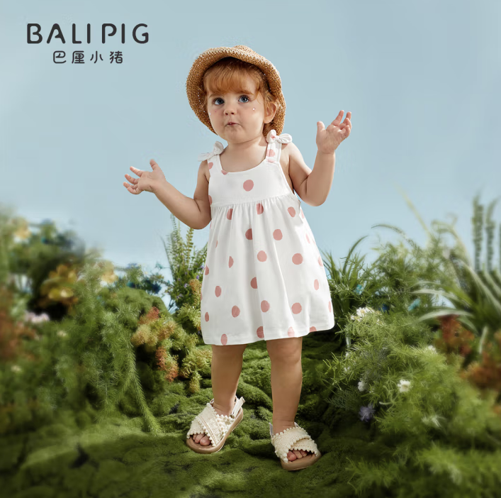 涼感舒適！BALIPIG 巴厘小豬 A類女寶純棉5A抗菌吊帶包屁衣三角哈衣（60-100cm） 3色 ￥32