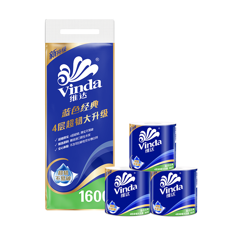 維達（Vinda）棉韌無芯奢柔卷紙家用卷筒紙 3層 116g/卷 14卷 16.6元（領(lǐng)劵低至13.6）