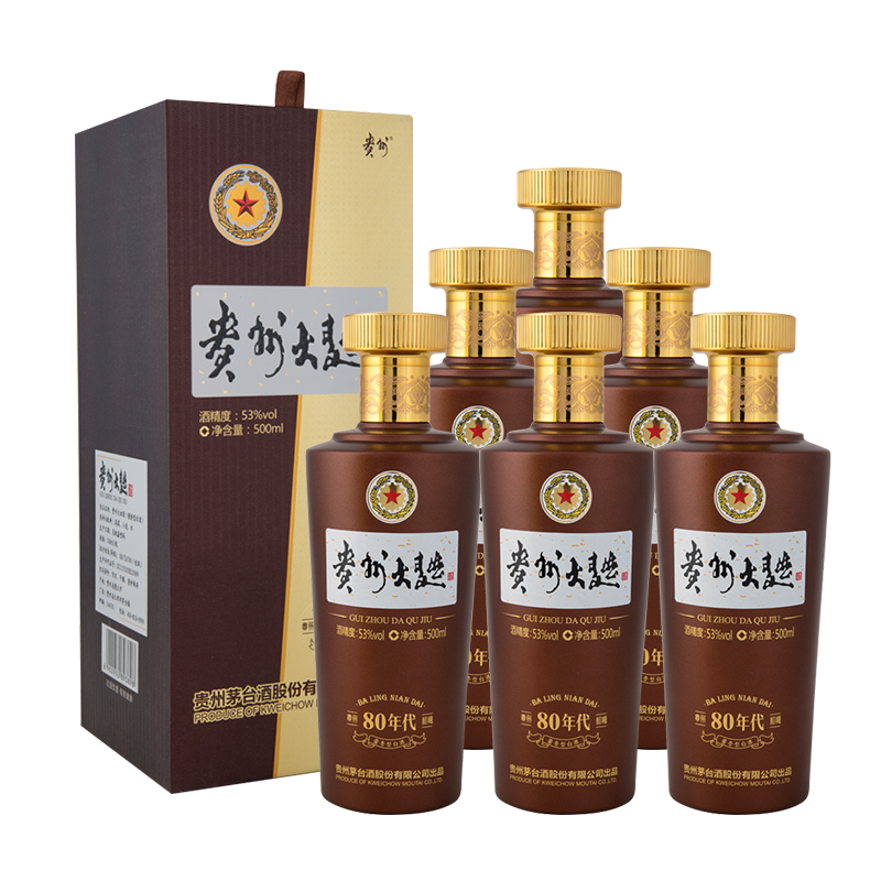 plus會員：茅臺（MOUTAI）貴州大曲80年代 醬香型白酒 53度 500ml*6 整箱裝 997.12元（需領(lǐng)券）