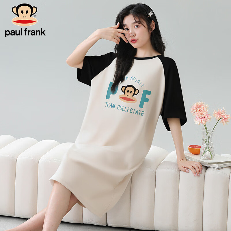 PAUL FRANK大嘴猴睡裙女款短袖夏季純棉薄款睡衣夏天連衣裙寬松可外穿家居服 34.95元（需領(lǐng)券）