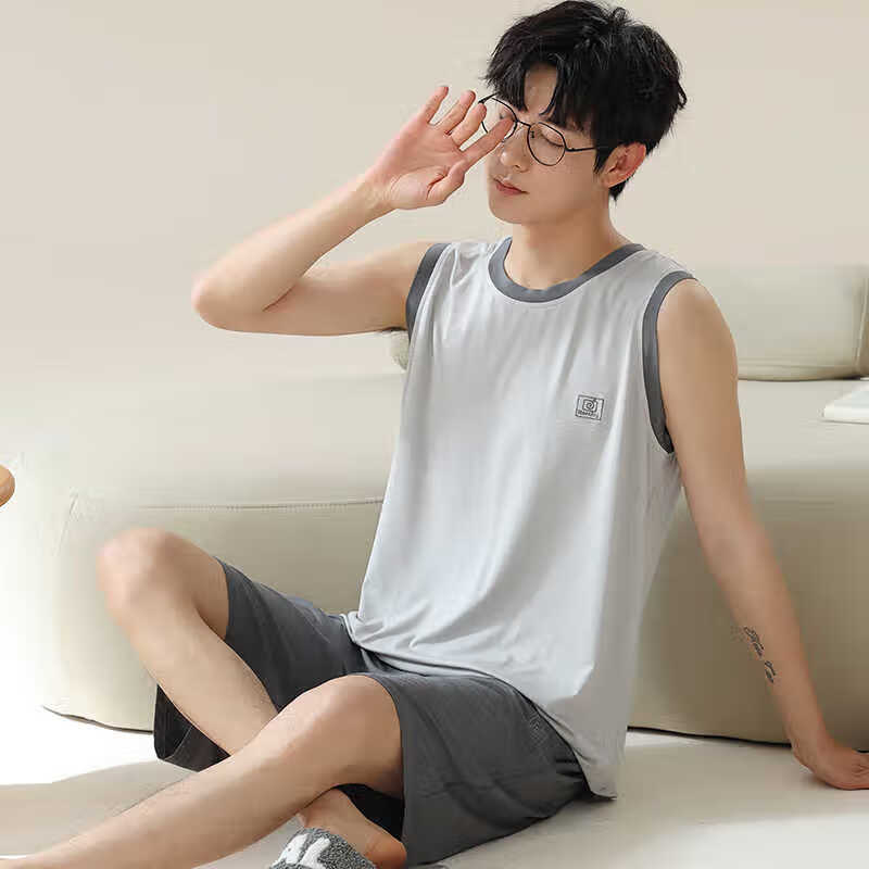 需领券：浪莎莫代尔睡衣男背心夏季薄款青年大码休闲家居服可外穿2件短裤套装  91.4元（合45.7元/件）