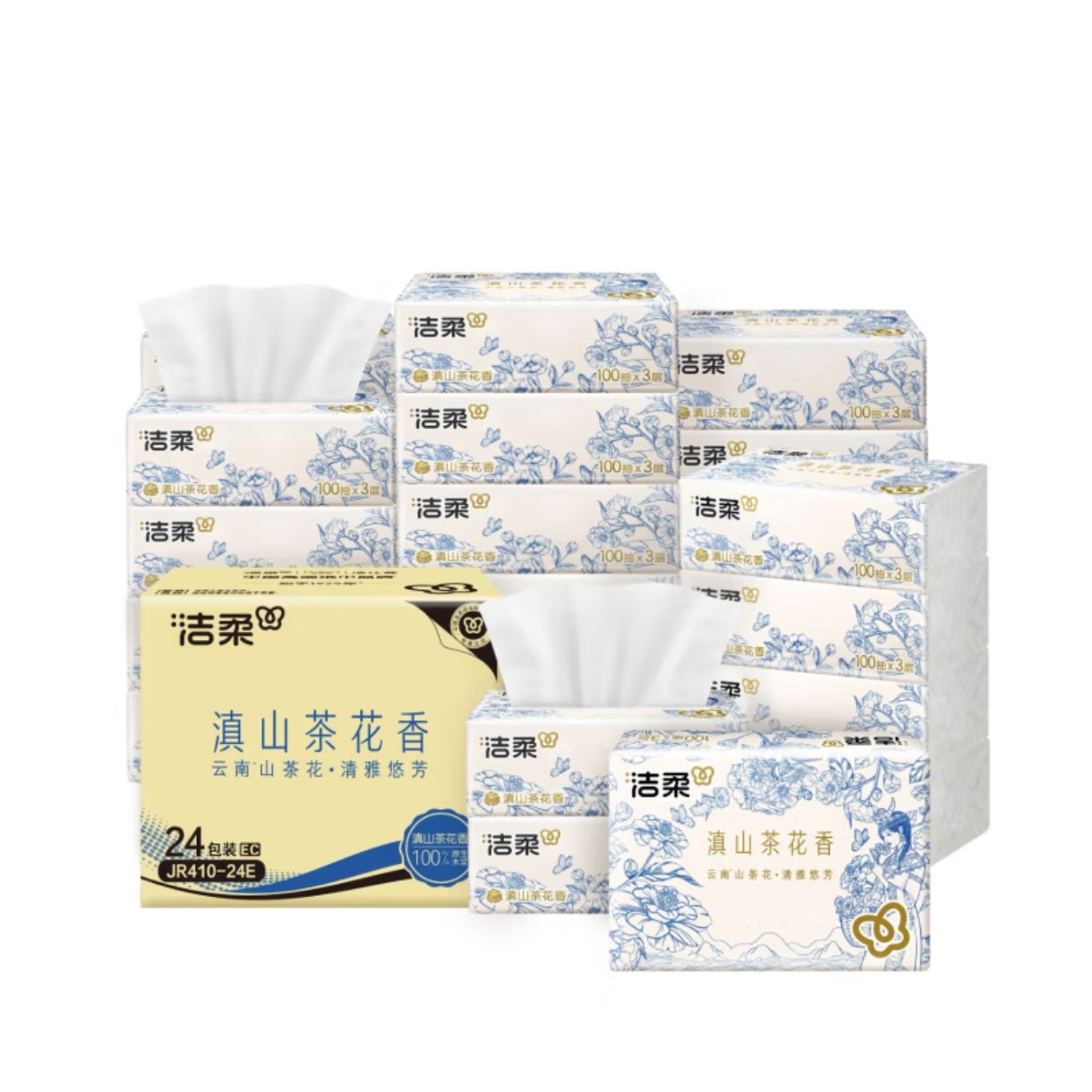 洁柔 滇山茶花香抽纸 3层100抽*24包*3件 74.7元包邮（合24.9元/件）