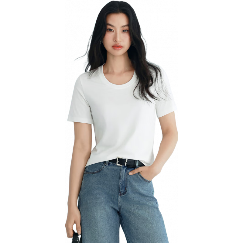 eifini 伊芙丽 索罗纳面料简约基础款U领T恤女2025春装百搭多色短袖 本白色 U领发 S 95-105斤 89元（需领券）